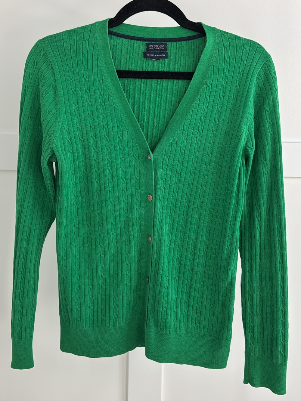 Tommy Hilfiger Bright Green Cable-Knit V-Neck Cardigan
